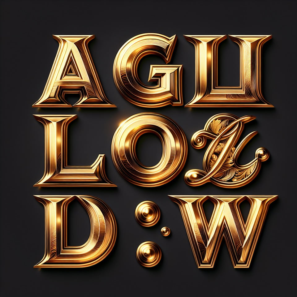 Gold text effect for the word A. G. L. O. W text effect image