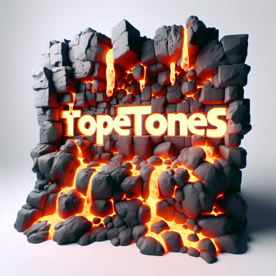 texto TOPETONES con efecto de roca con lava y fondo blanco text effect image
