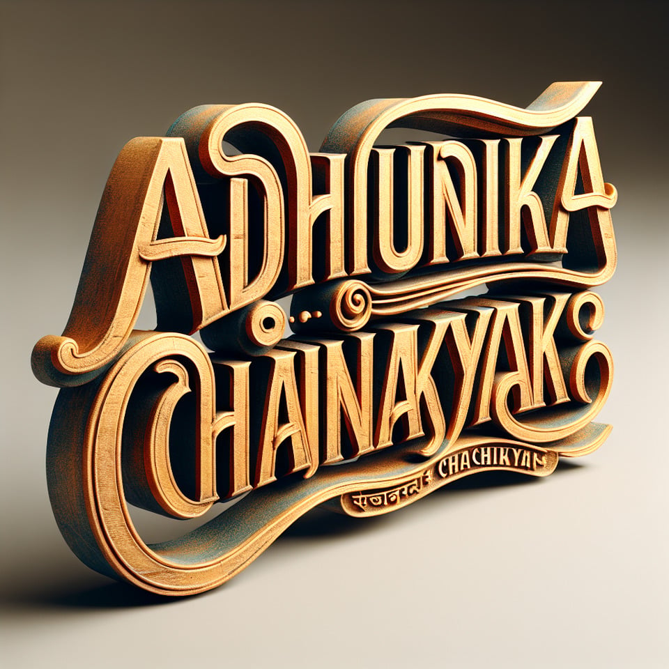 Text ADHUNIKA CHANAKYAN 3d text with gold shine vintage texture and font without any background text effect image