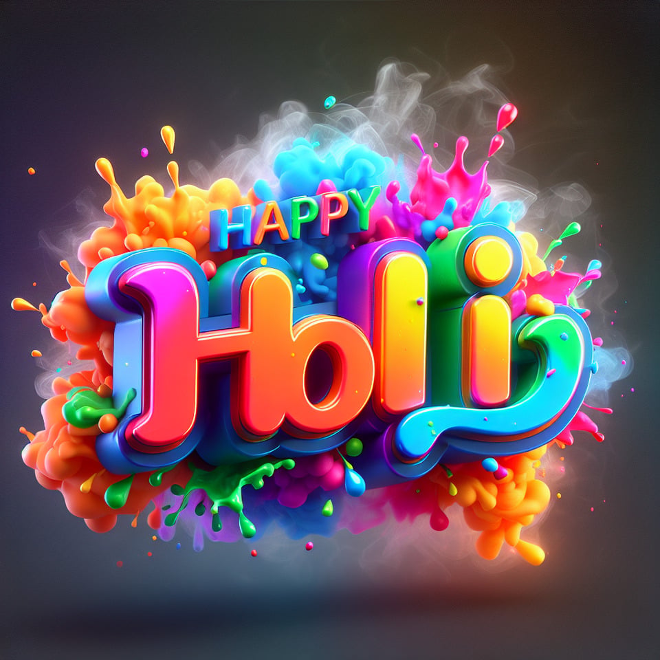 Text HAPPY HOLI colorful splash 3d text and smoky transparent backgroundRealistic detailed view. text effect image