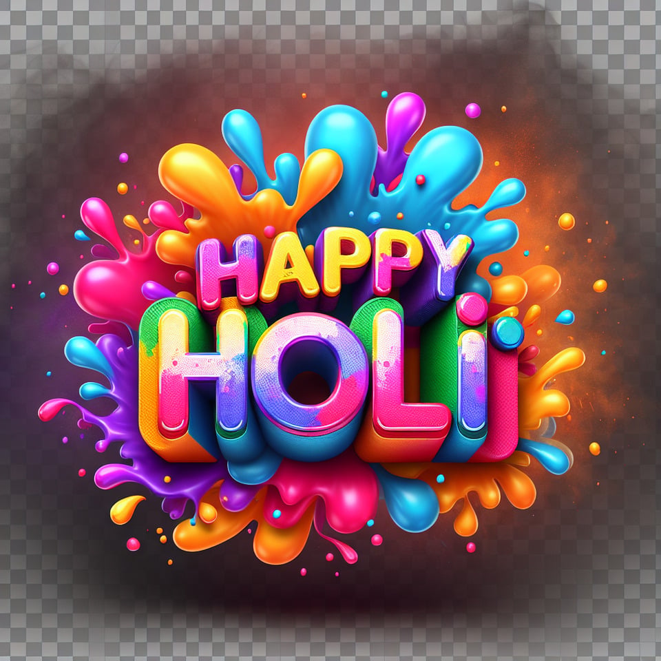 Text HAPPY HOLI VISHAL BHAMBANI colorful splash 3d text and smoky transparent backgroundRealistic detailed view. text effect image