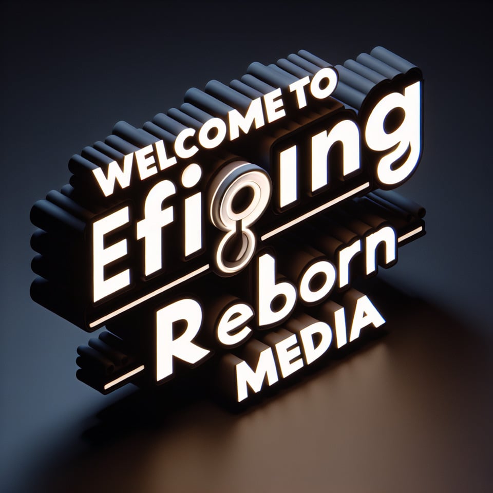  Welcome to Effiong Reborn Media  Theme in 3d text with dark shit background  text effect image