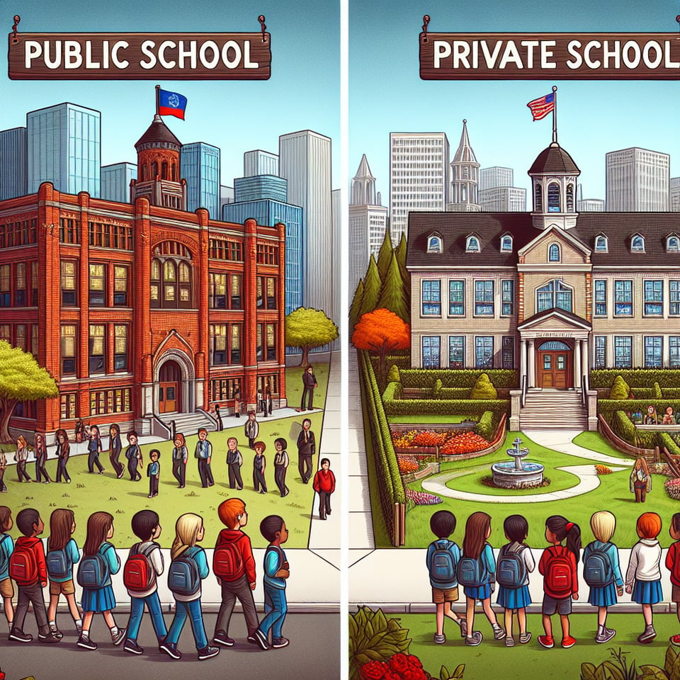 compare PUBLIC AND PRIVATE school in America text effect image