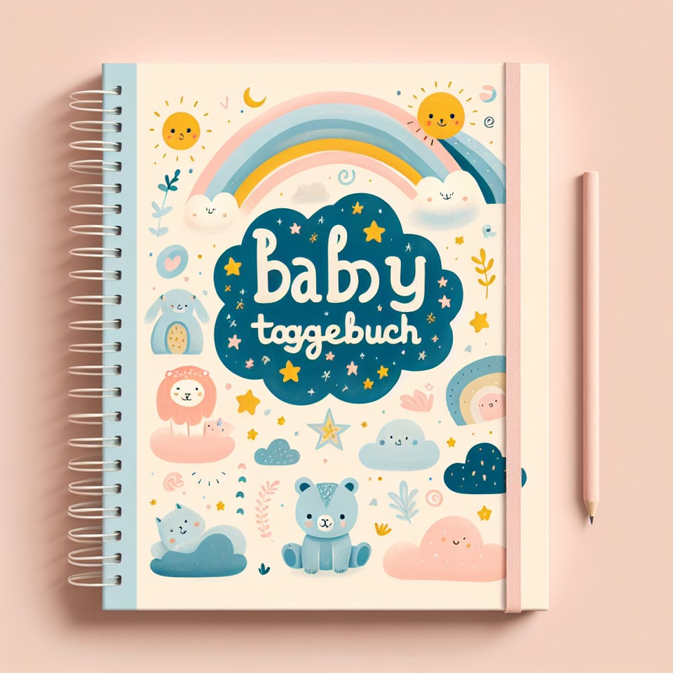 give me a cover book page for baby journal on which text written babytagebuch text effect image