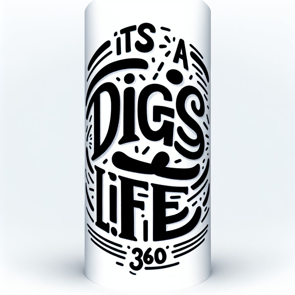 360 Wrapped by the words Its a Dogs Life with white background. Cartoonishposter text effect image