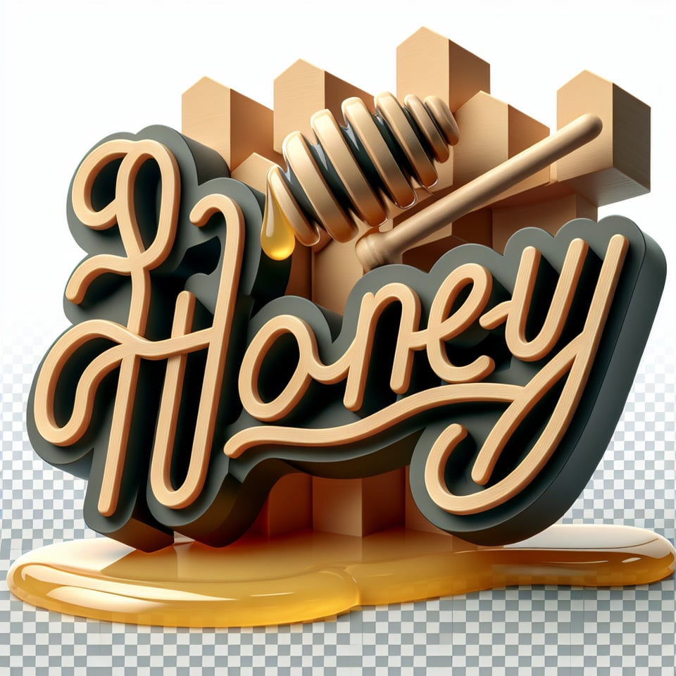 Name Honey written on the transparent background3d render text effect image