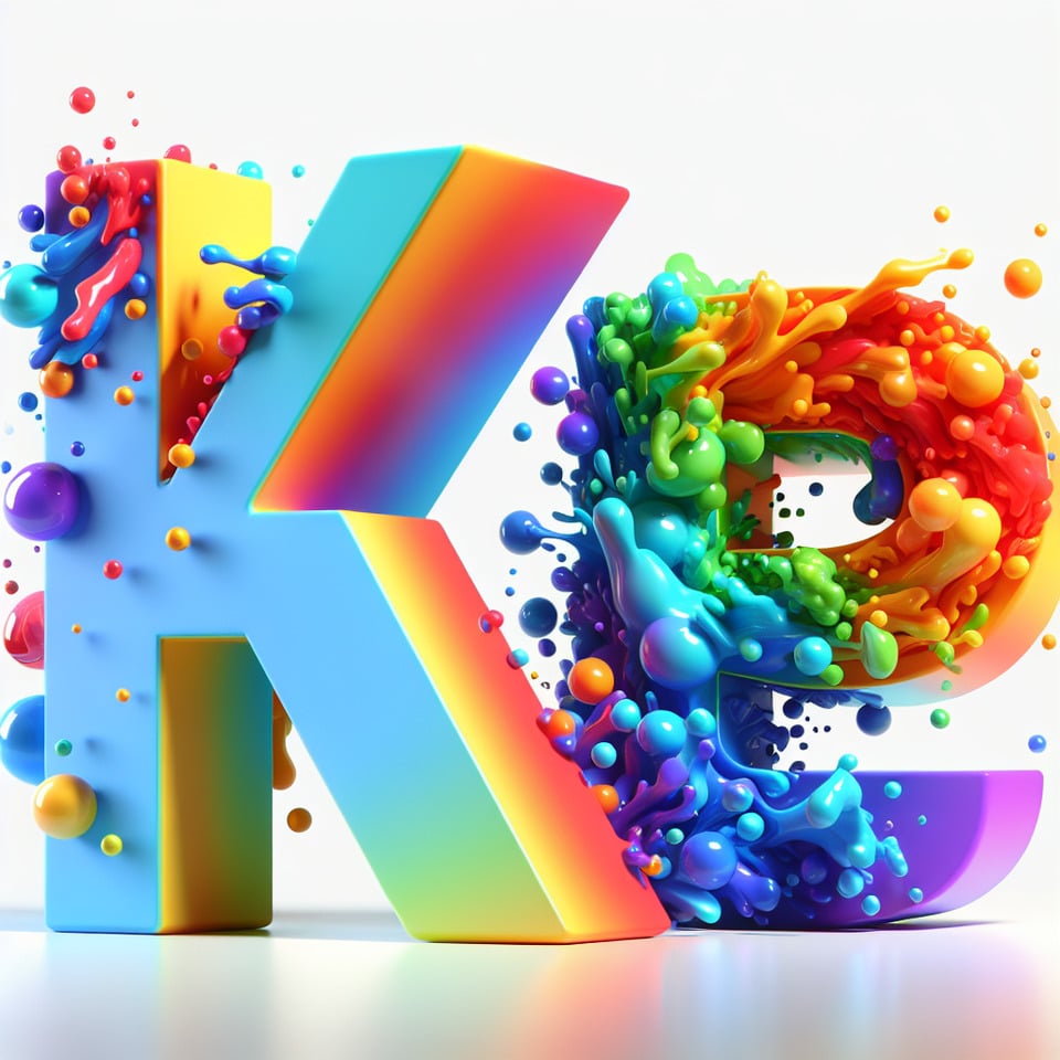 Text K R Fcolorful splash 3d text on white background text effect image