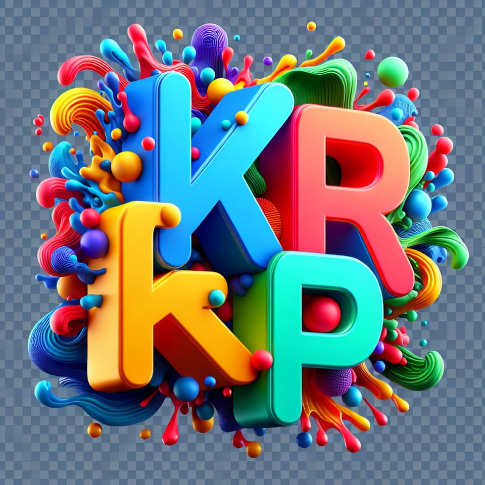 Text KRF colorful splash 3d text on transparent background text effect image