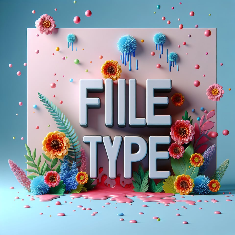 File Type written on the backgroundsmall colorful touches of 3D paint and with colorful flowers and pink text effect image
