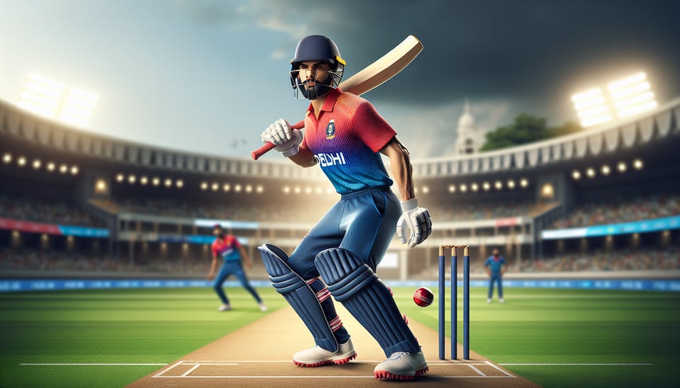 a dude in Delhi Capital team uniform3d render text effect image