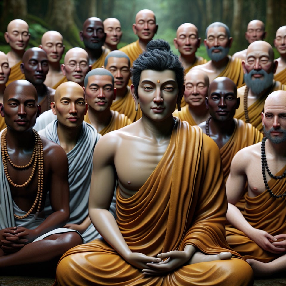 hyperreallistic Lord buddha with buddhist monkssoft skin text effect image