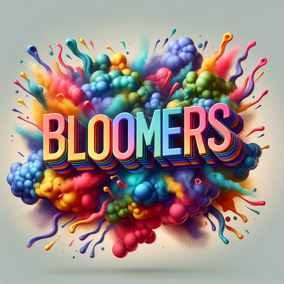 Text BLOOMERS colorful splash 3d text and smoky transparent backgroundRealistic detailed view. text effect image