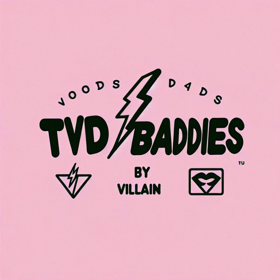 Light pink background text “tvdbaddies⚡️” with small text “by villain” text effect image