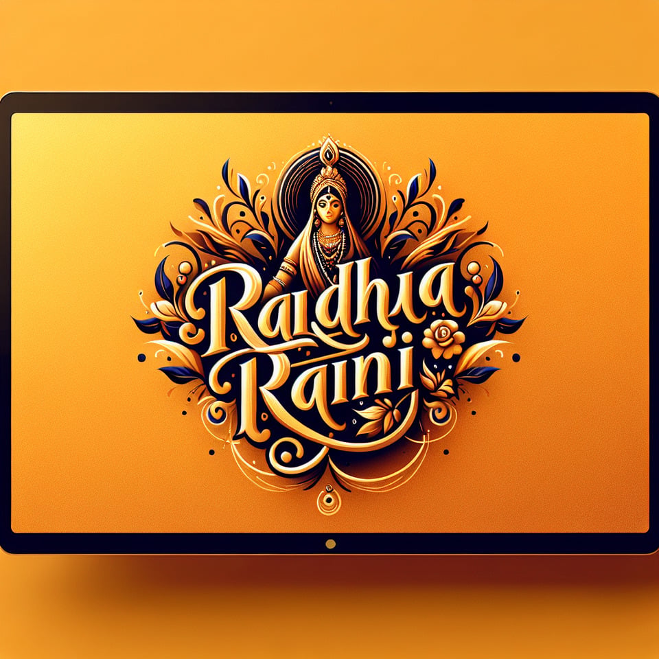 write the name of RADHA RANI  with  golden background for  wallpaper of my 14 inches pc  text effect image