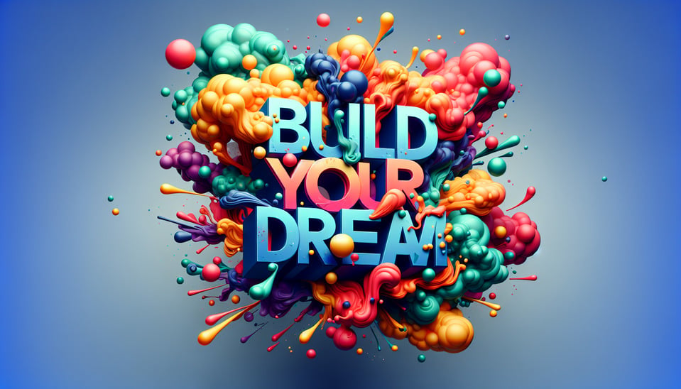 文字[buil your dream]」彩色飛濺 3d 文字和菸草背景 text effect image