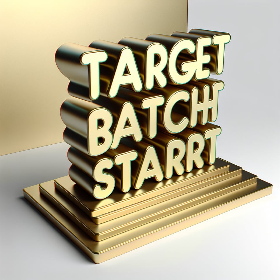 3d text Target Batch Start Target Batch Start lettering gold with podium on white background text effect image