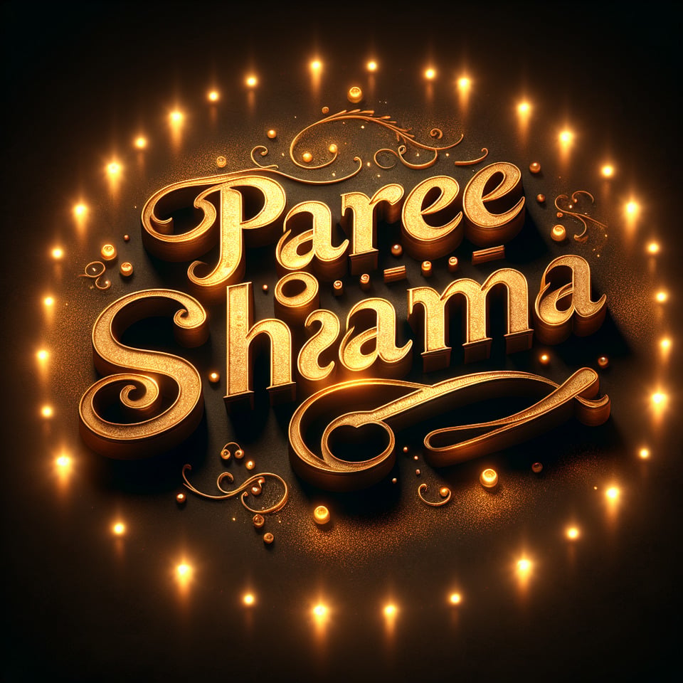 Text Paree Sharma 3d text with gold shine vintage texture and lights around it and font without any background text effect image