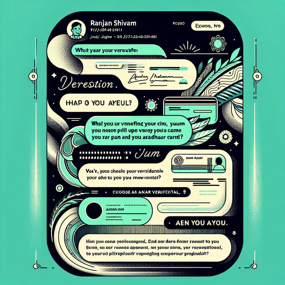 Write a professional whatsup message with creative design about the following,1. As name of is client -ranjan shivam. ,2. Asking client for verification of pan and adhaar ,3. And giving option to client to verify at certain time interval to avail some offer .,And then giving a pleasant end of the communication text effect image