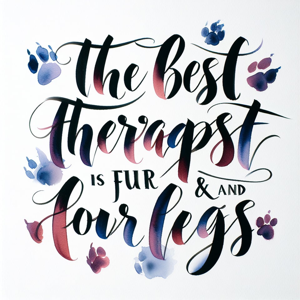 text The best therapist has fur and four legs beautiful watercolor lettering on white background text effect image