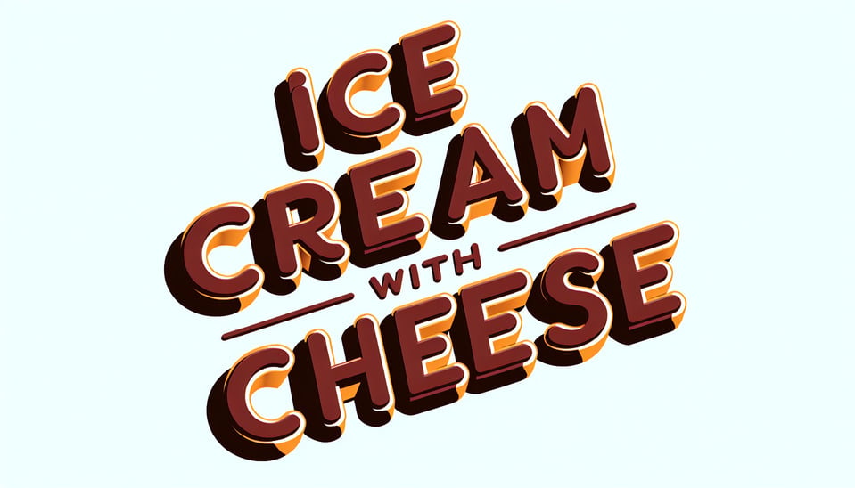 ICECREAM WITH CHEESE this text should look cheesy and 3d color should be choclate for fierst two words and maroon for cheese.more spacing between letters  text effect image