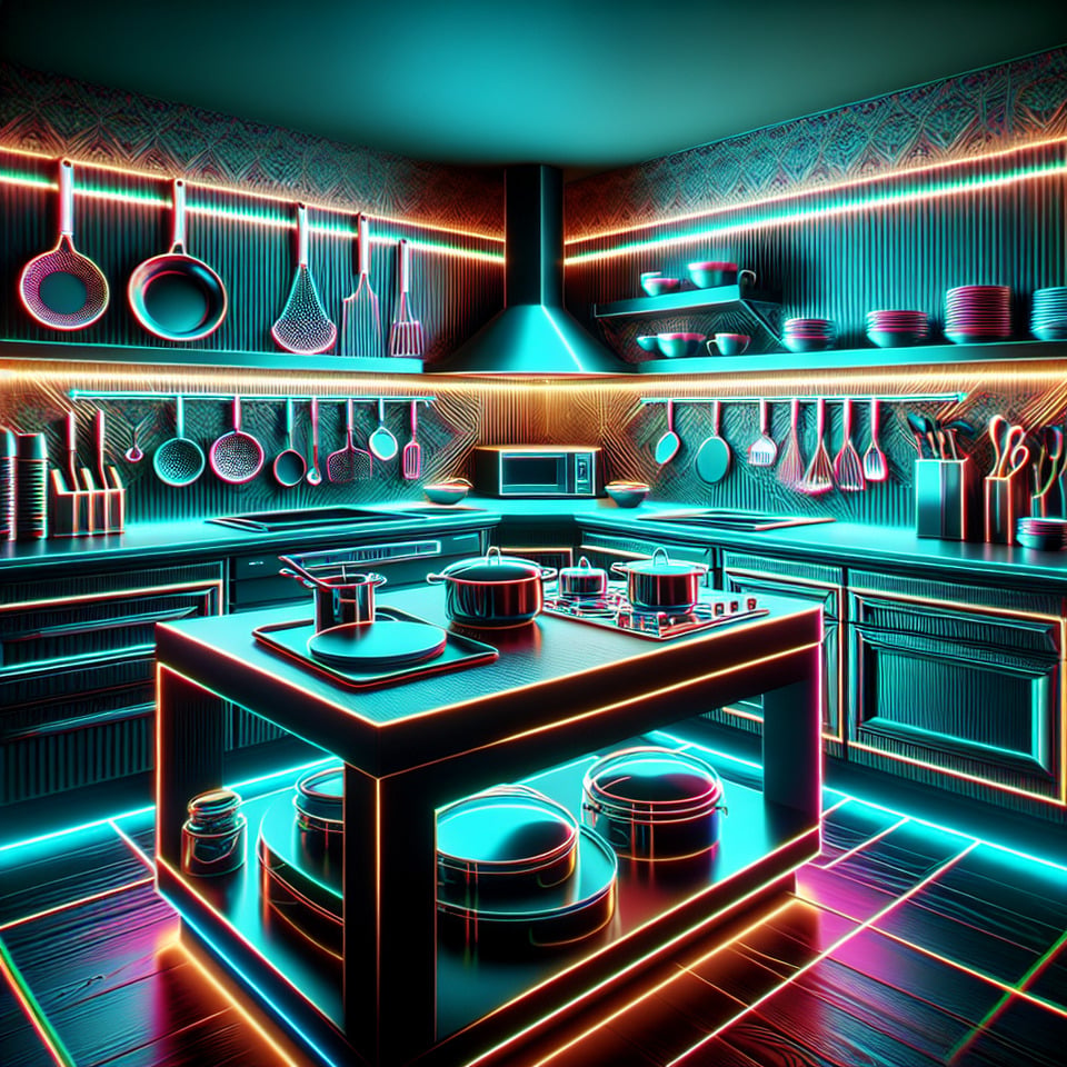 text PRO Kitchens color splash 3d effect with neon lights text effect image