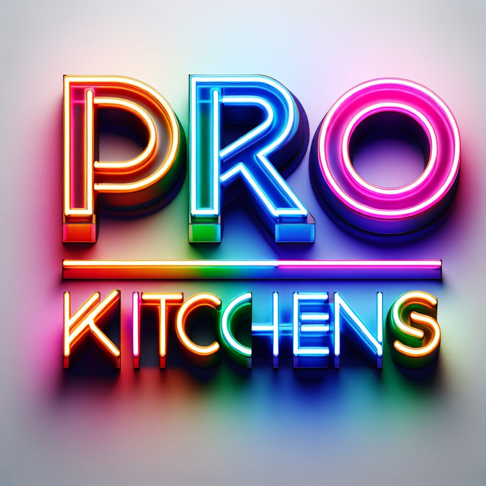 text PRO Kitchens colorful neon text effect on white background text effect image