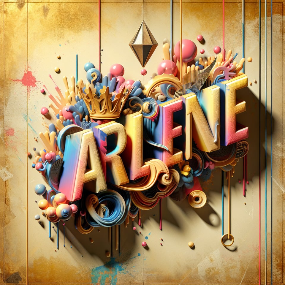 Text Arlene colorful splash 3d text and gold backgroundqueendiamondflowergrunge text effect image