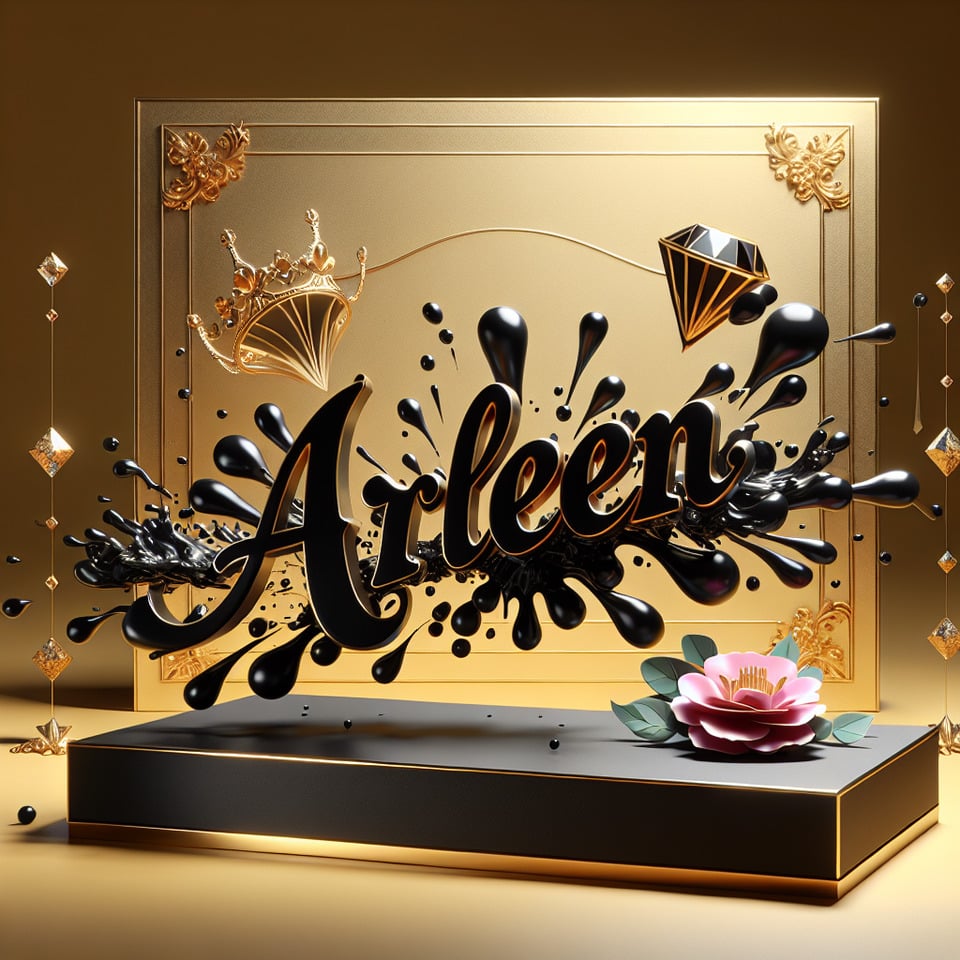 Text Arleneblack splash 3d text and gold backgroundqueendiamondflower text effect image