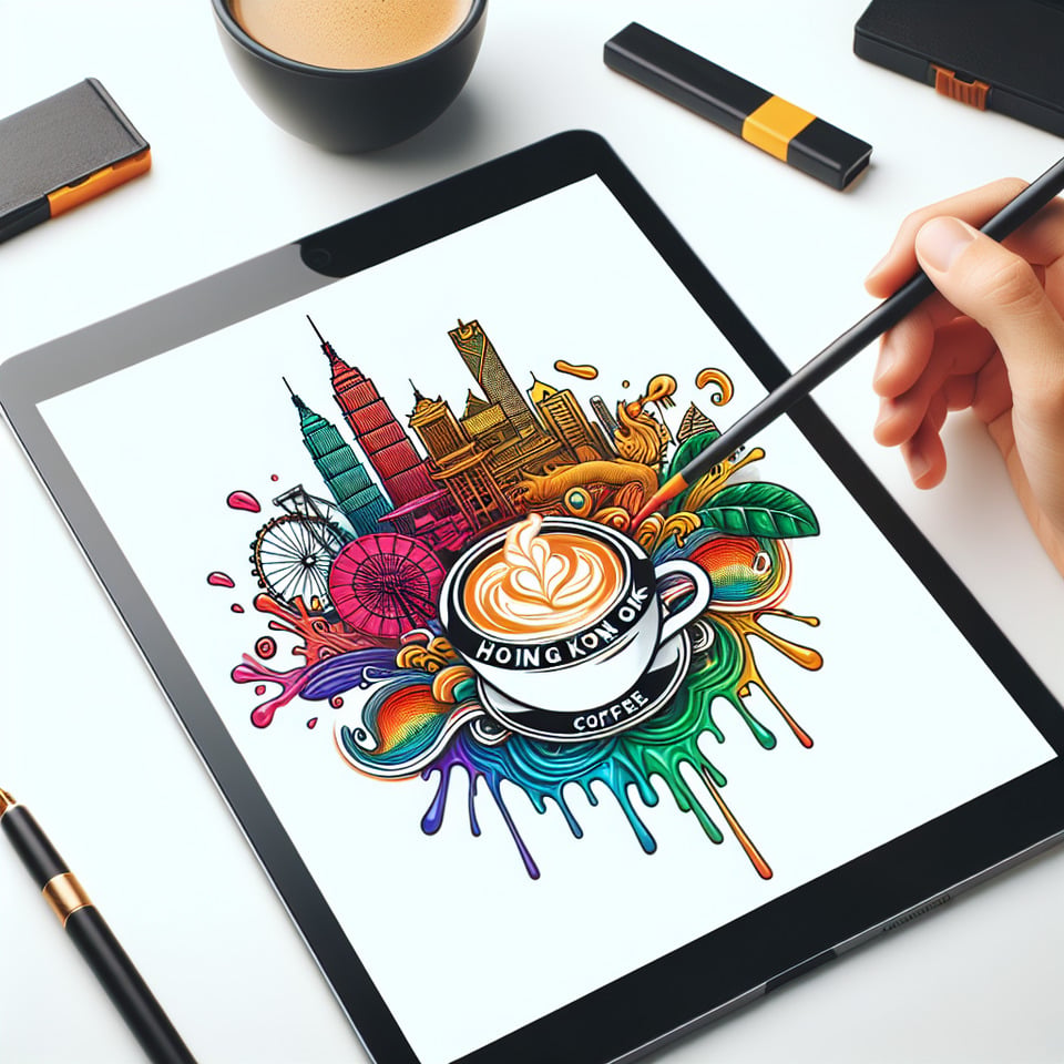香港咖啡 彩色商標 白色背景illustration text effect image