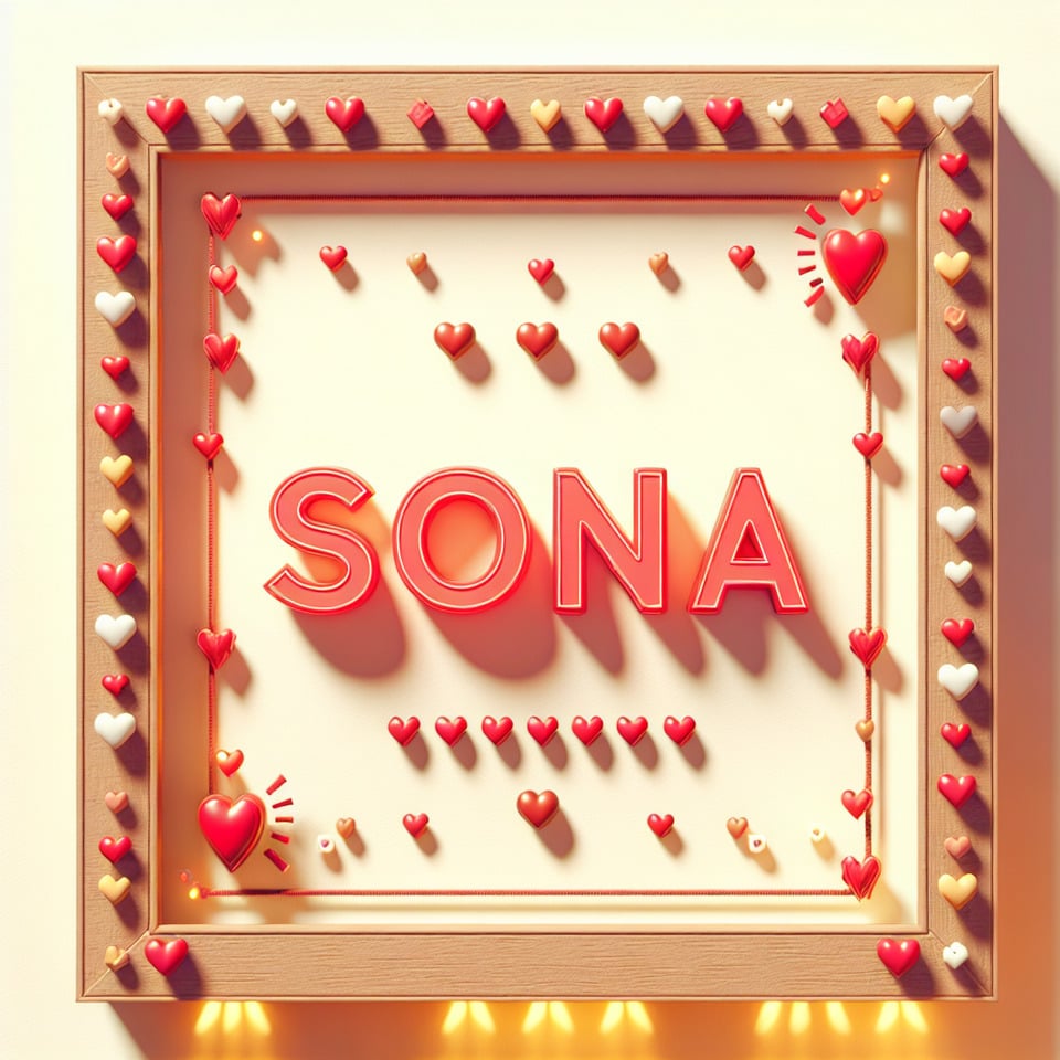 sona in cute red font with hearts text effect image