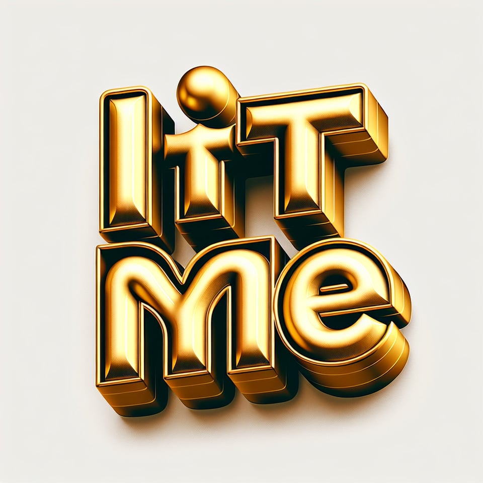 text ITZ ME 3d text golden balloon lettering illustration vector on white background text effect image
