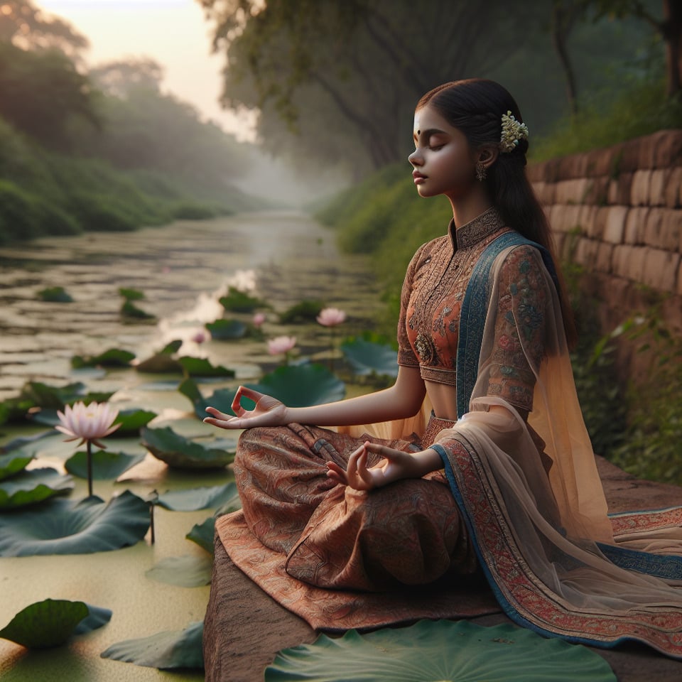 indian girl meditation text effect image