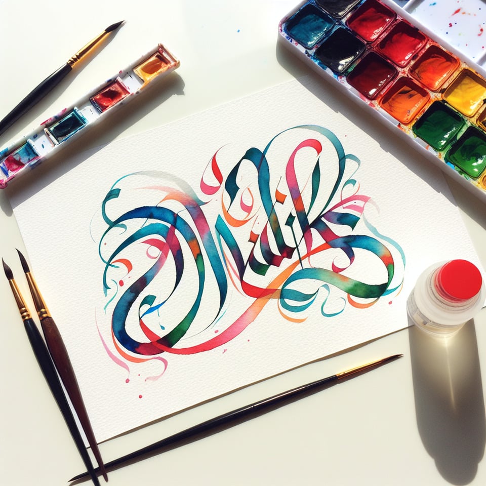 text Malik beautiful watercolor lettering on white background text effect image