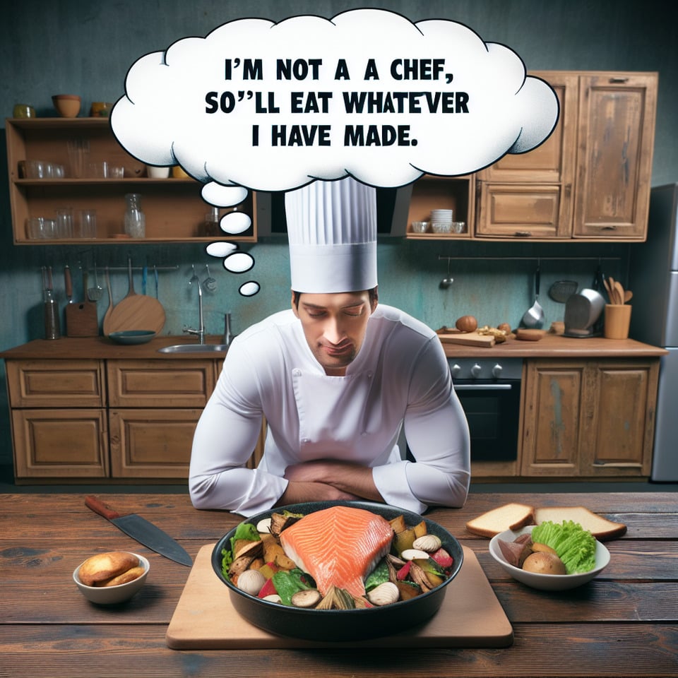 I'm not a chef so you'll eat whatever I have made. text effect image