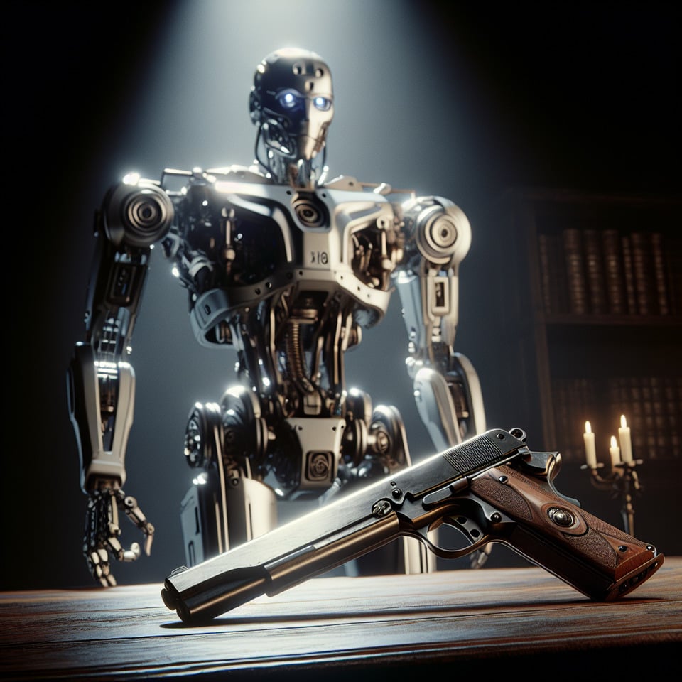 K18 with Gun on table cinematic text effect image