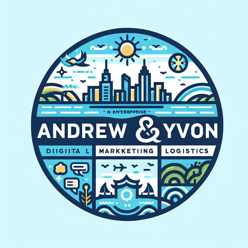 Andrew & Yvon company Logo designblue colordigial marketingloigisticsKOLHONGKONGhealthly text effect image