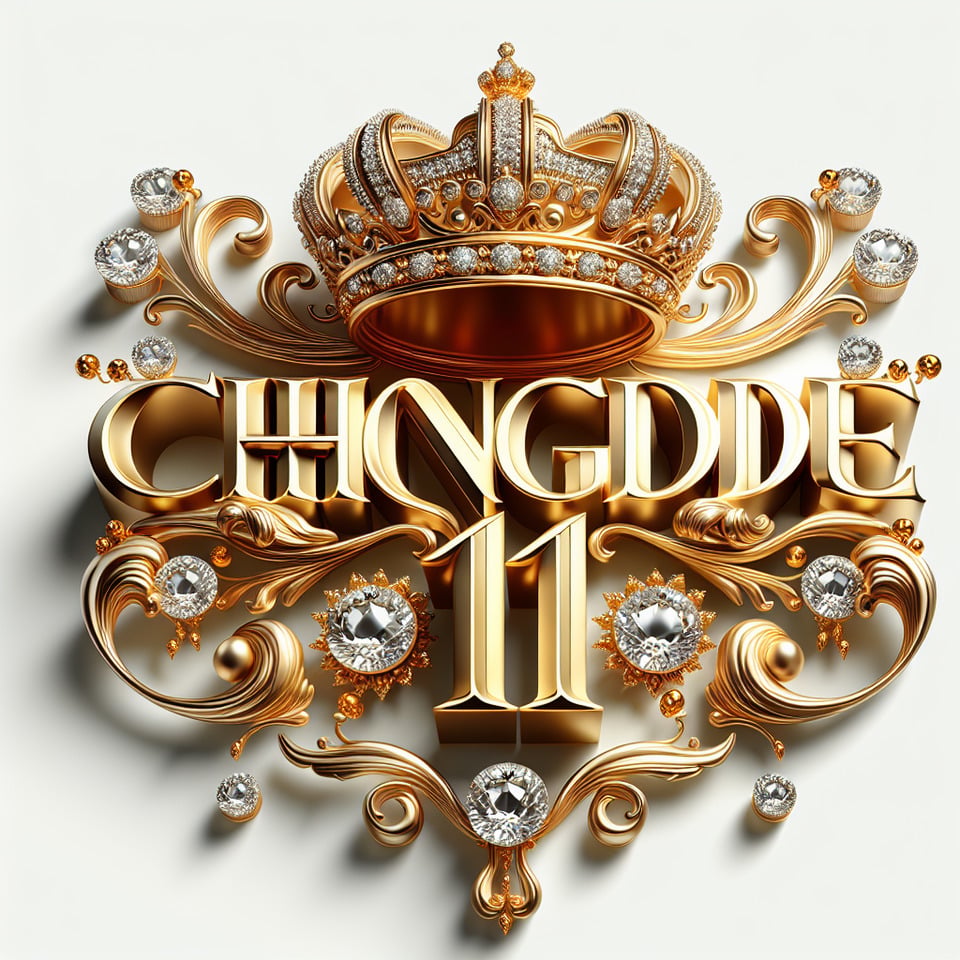 text Chongde 11 golden luxury text effect with crown and diamond on white background text effect image