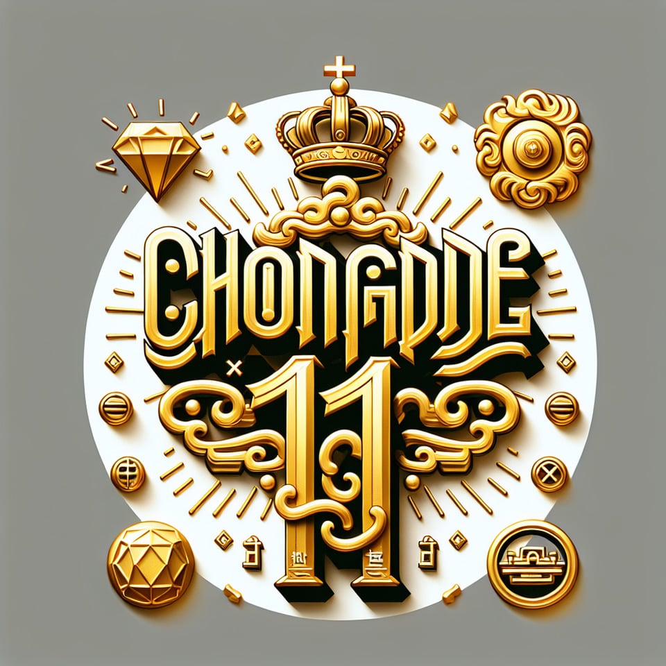 text Chongde 11 golden luxury text effect with crown and diamond on white background text effect image