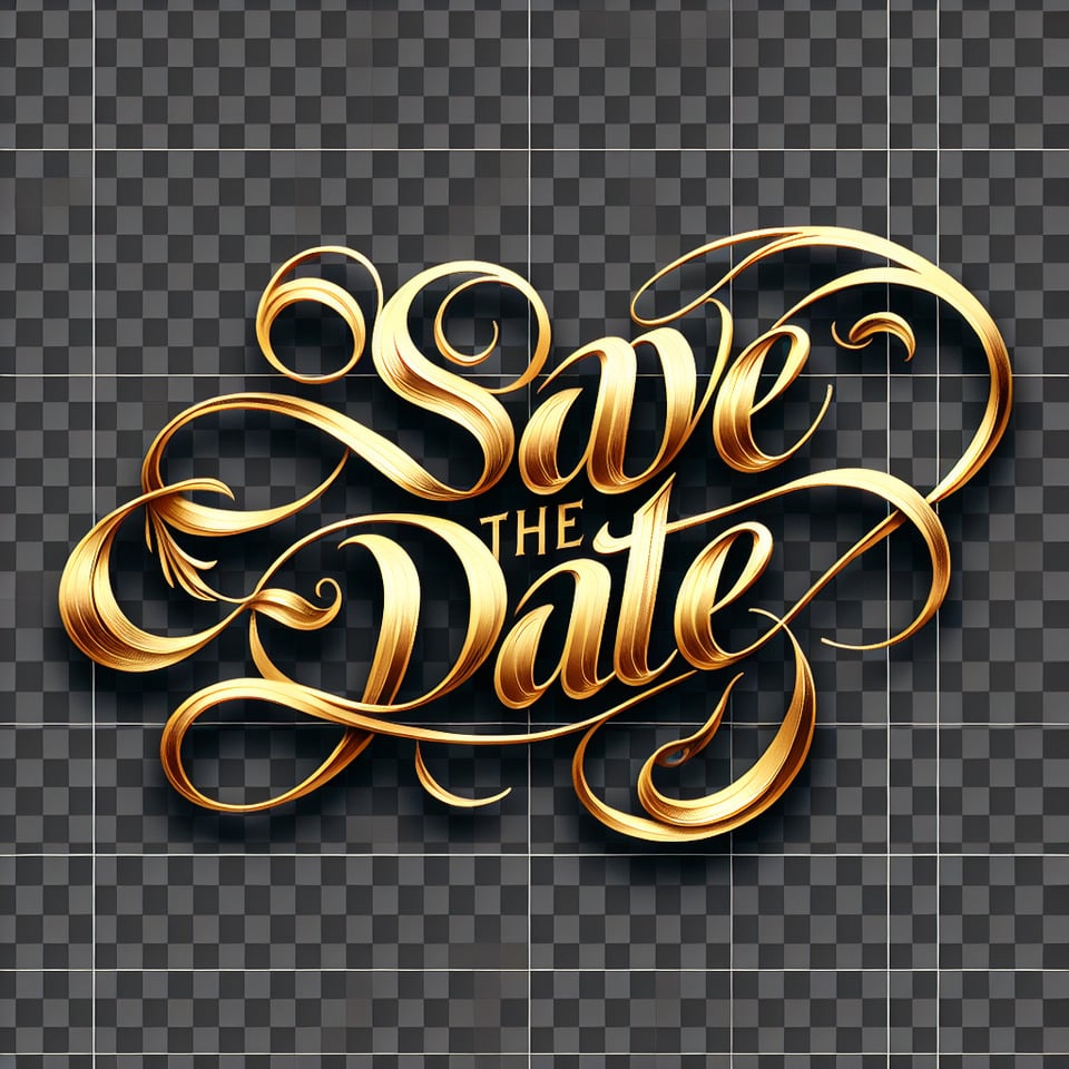 text Save the Date in golden calligraphy with a transparent background text effect image