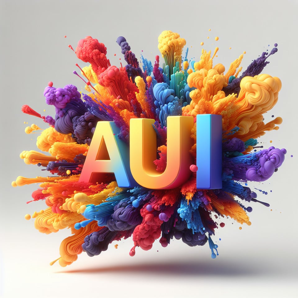 Text AUI colorful splash 3d text on white background text effect image
