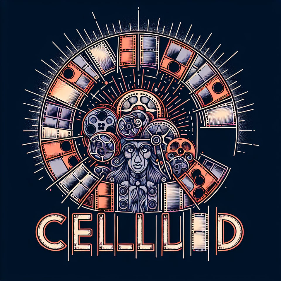 The text Cellu - D where letters CELLU are made of celluloid film reeltext - is apparent as a cinema camera and text D is something divine. The placement of each letter is linear text effect image