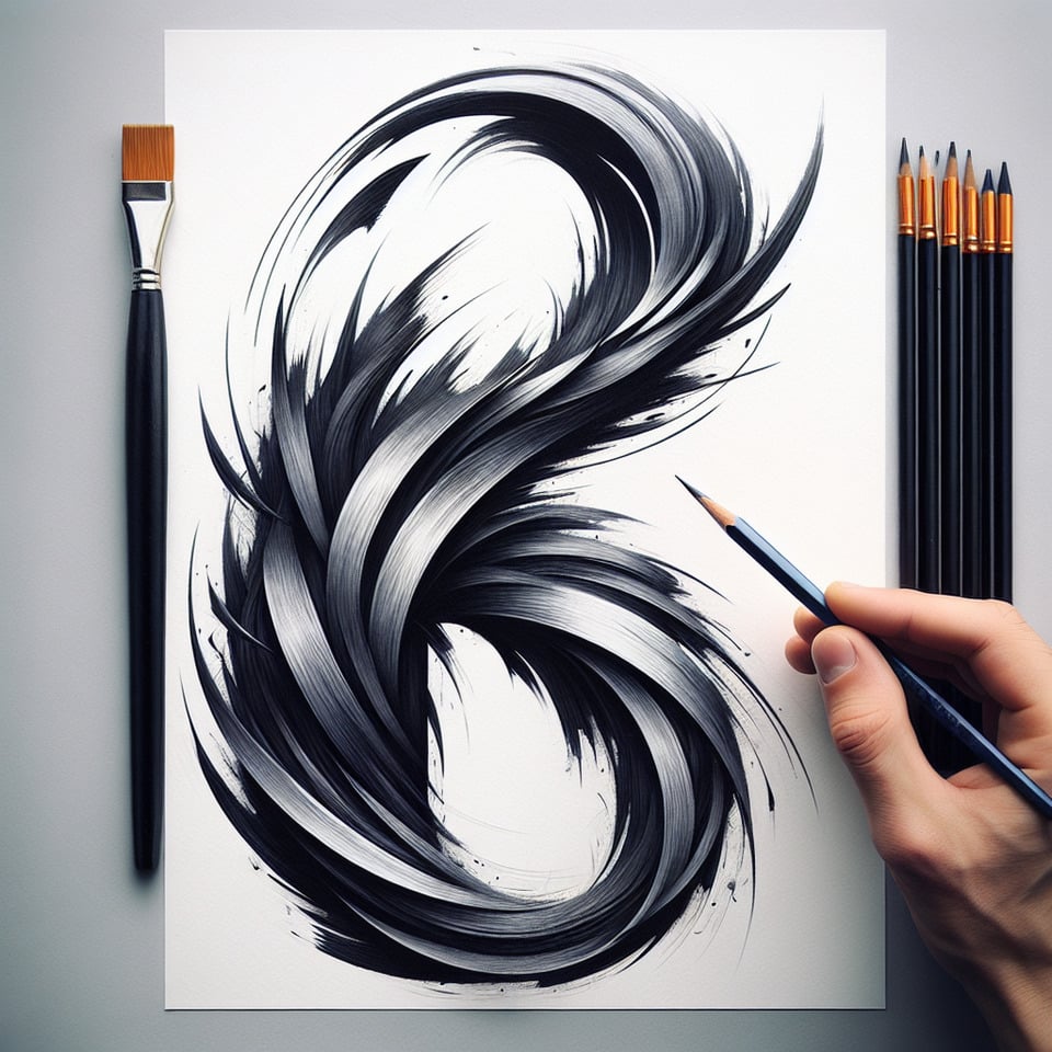 design letter K with Artistic brush and pencil text effect image