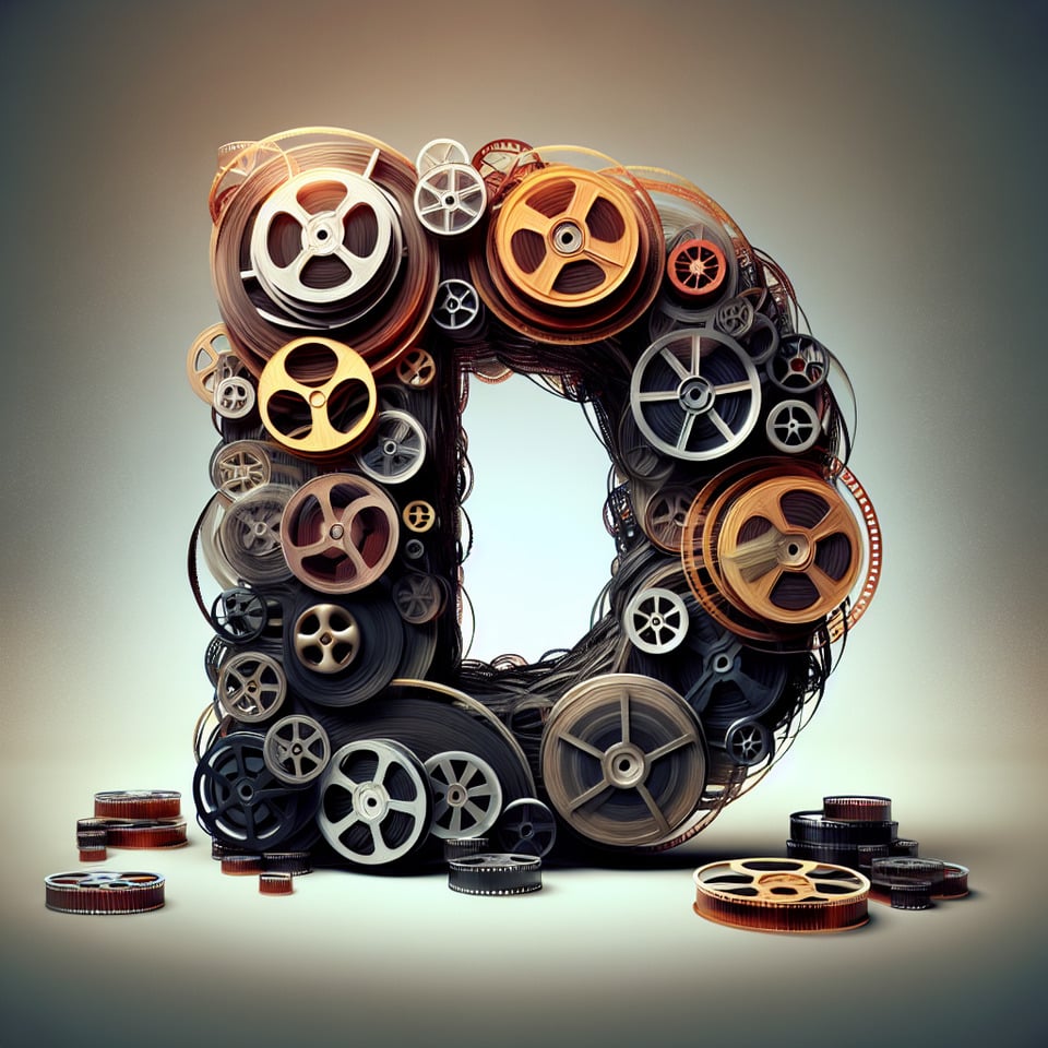 Letter D made of celluloid film reelscinematicillustrationtypography text effect image