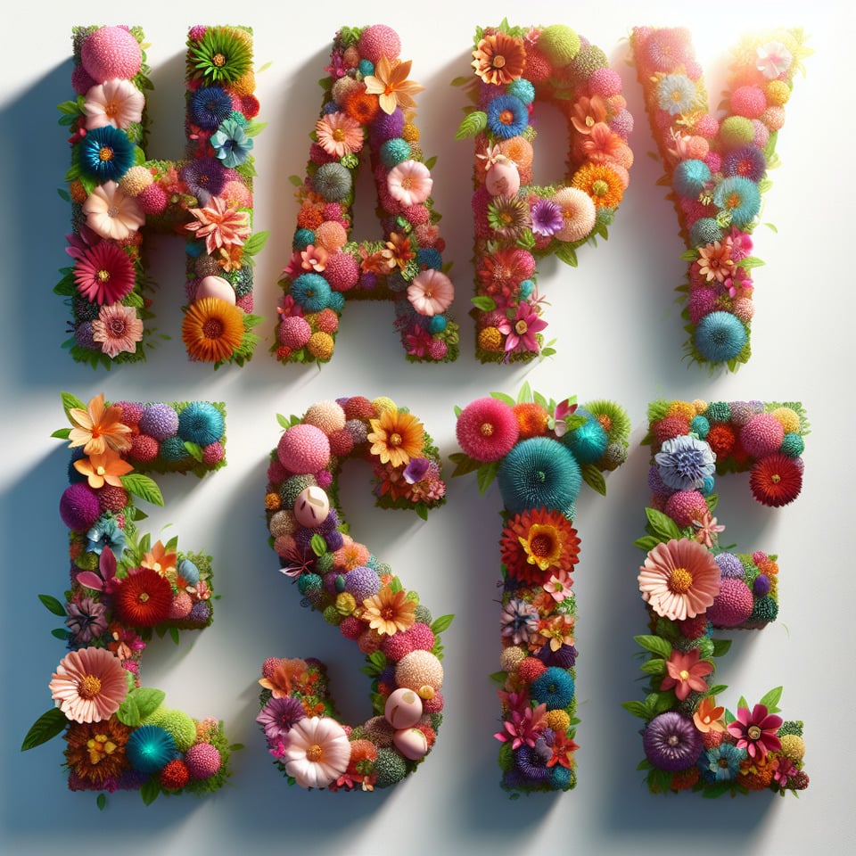 Text Happy Easter colorful flower fontbright white background text effect image
