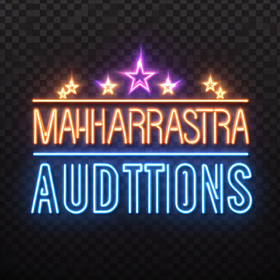 text MAHARASHTRA AUDITIONS neon glowing line text effect on transparent background text effect image