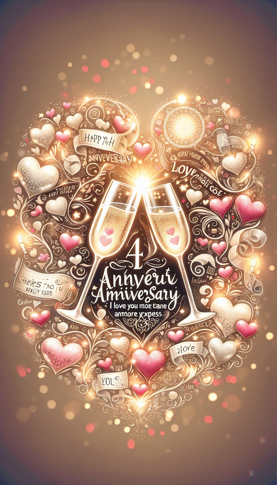 Happy 4th anniversarymy love. Your unconditional love fills my heart with joy every day. Here's to many more years filled with endless laughter and happiness. I love you more than words can express. Cheers to us! 💖🥂 text effect image