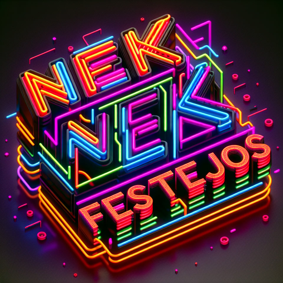 texto Nec Nek Festejos en tipografia moderna y futurista en colores neontypography3d render text effect image