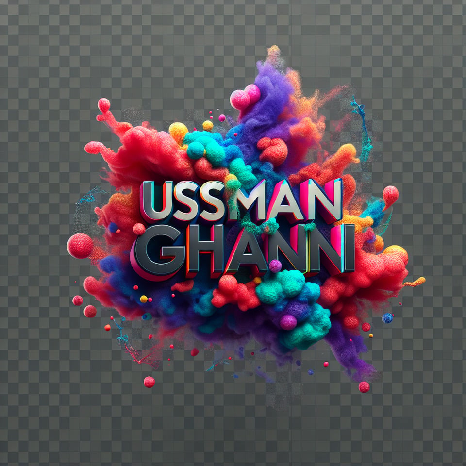 Text USMAN Ghani colorful splash 3d text and smoky transparent backgroundRealistic detailed view. text effect image