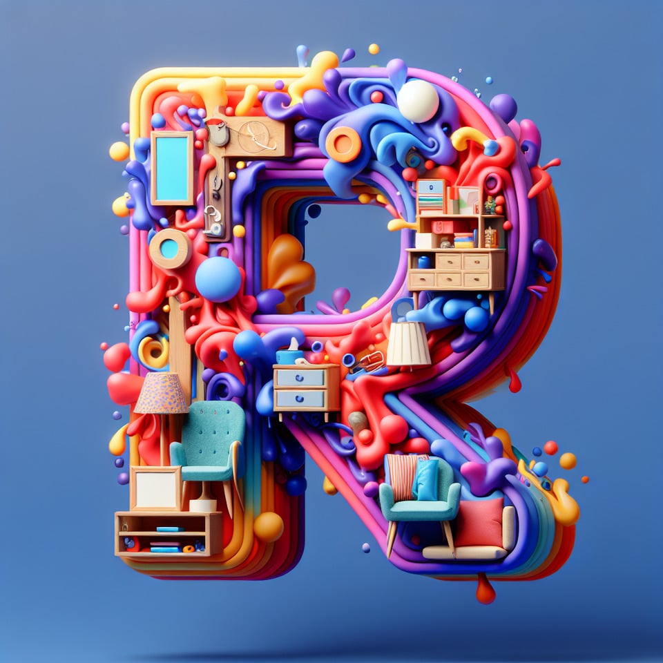 text P.R.O in a more colorful splash 3d effect with interior home decor animations text effect image