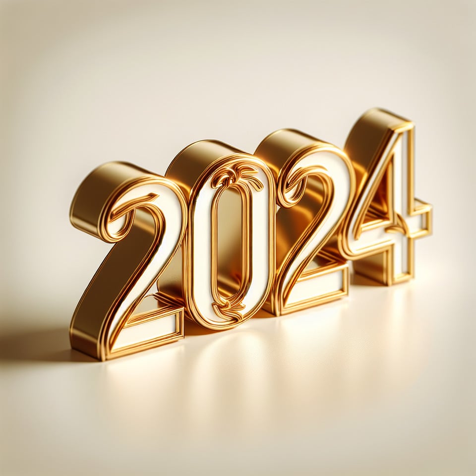 text 2024 golden shiny 3d text effect on white background text effect image